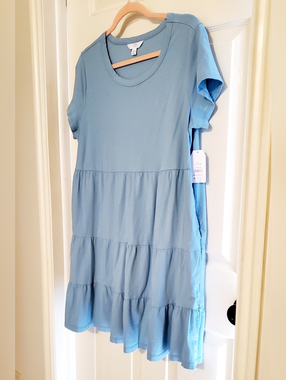 New Women's L 100% Cotton Tied Dress Blue